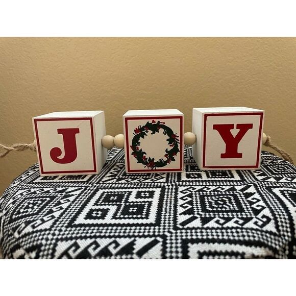 Comfort and Joy Wooden Table Top Decor Blocks with JOY NWT - Picture 1 of 4